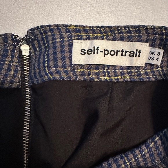Self-Portrait Scottish Ruffled Checked Plaid Tweed Mini Skirt Blue Bicolor Sz 4 - Picture 8 of 10